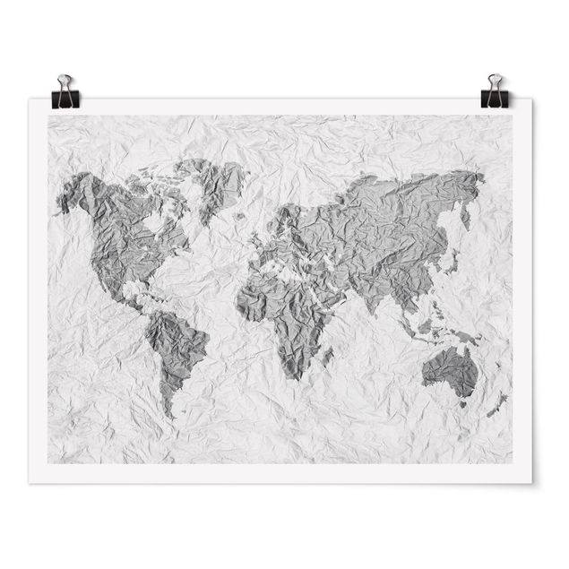 Czarno białe obrazki Papierowa mapa świata biała szara