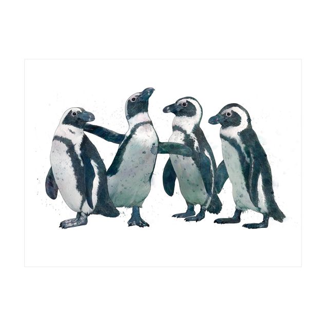 duży dywan do pokoju Ilustracja pingwinów czarno-biały Akwarela