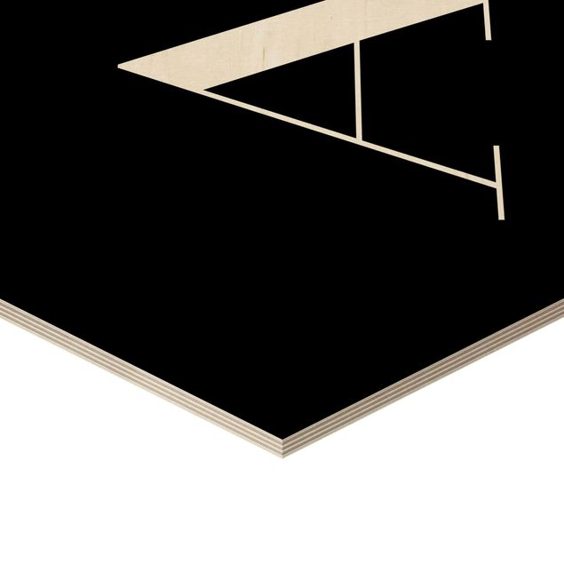 Obraz heksagonalny z drewna - Czarna litera Szeryf A