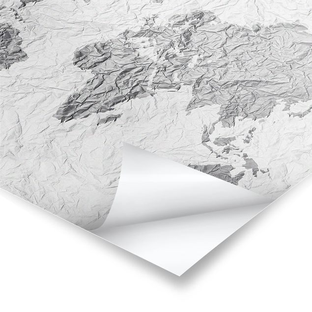 Plakaty na sciane Papierowa mapa świata biała szara