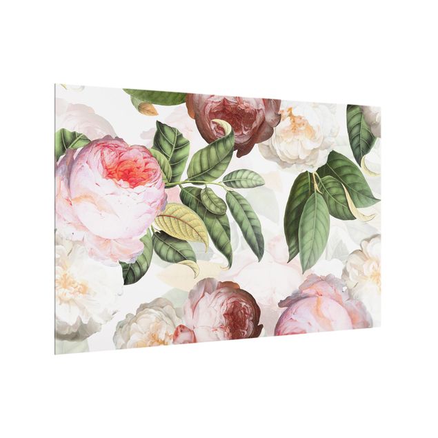 Panel szklany do kuchni Peonies With Leaves