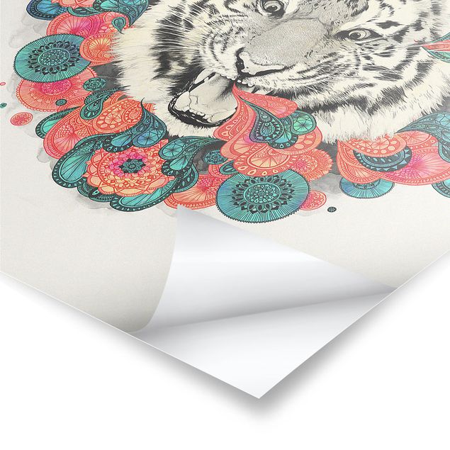 Plakat o zwierzętach Ilustracja tygrysa Rysunek mandala paisley