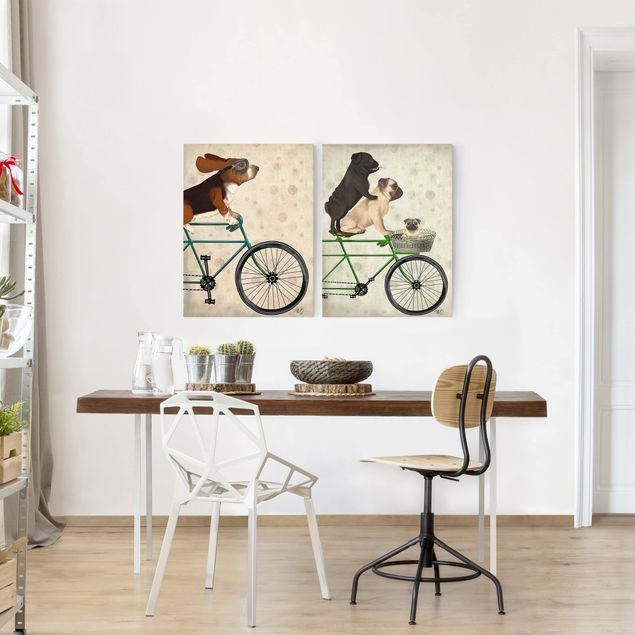 Obrazy do salonu nowoczesne Wycieczka rowerowa - Basset i świnki Zestaw I