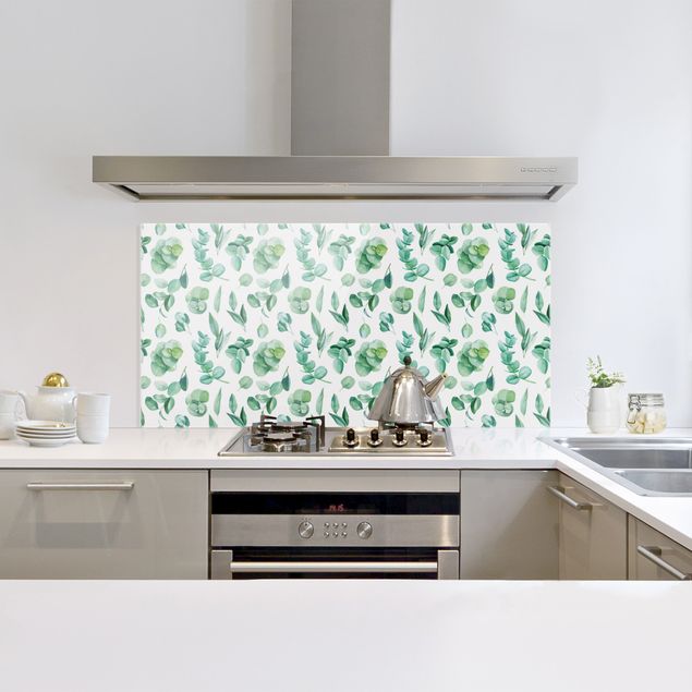 Panel szklany do kuchni Akwarela Wzór z gałęzi i liści eukaliptusa