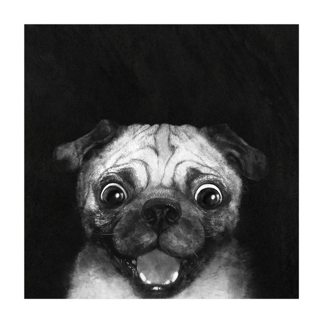 czarna wykładzina Ilustracja pies Pug malarstwo na czarno-biały
