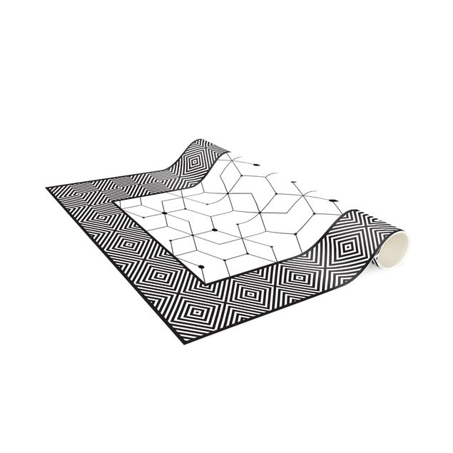 chodnik dywanowy Geometryczne płytki linie w kropki czarno-białe z obramowaniem