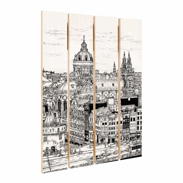 Obraz z drewna - Studium miasta - Stare Miasto