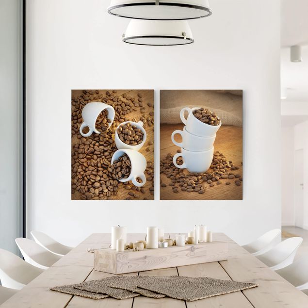 Obrazy nowoczesny 3 Filiżanki do espresso z ziarnami kawy
