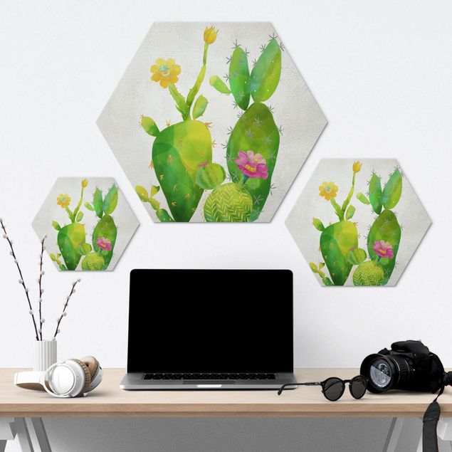 Obrazy na ścianę Rodzina kaktusów różowo-żółty