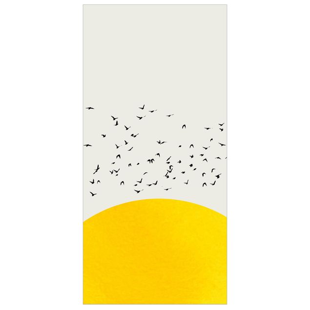 Parawan pokojowy Stado ptaków na tle żółtego słońca