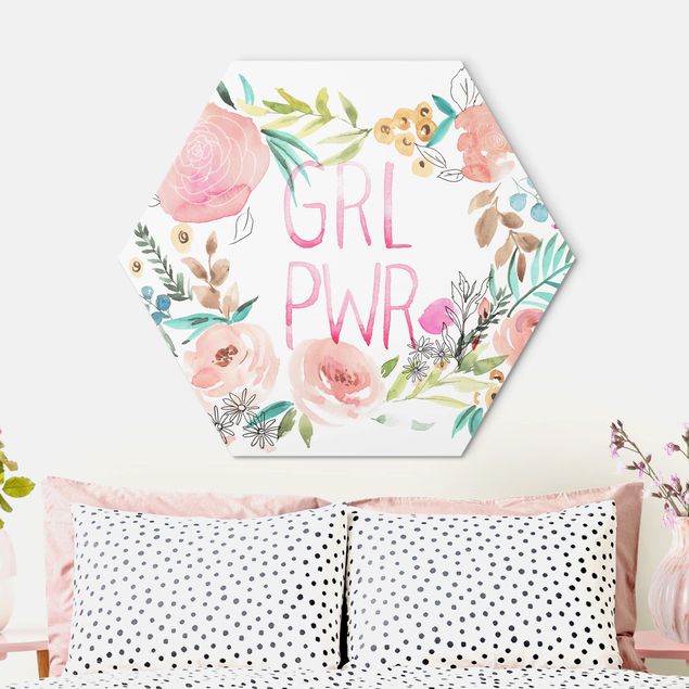 Obraz heksagonalny z Alu-Dibond - Pink Blossoms - Girl Power