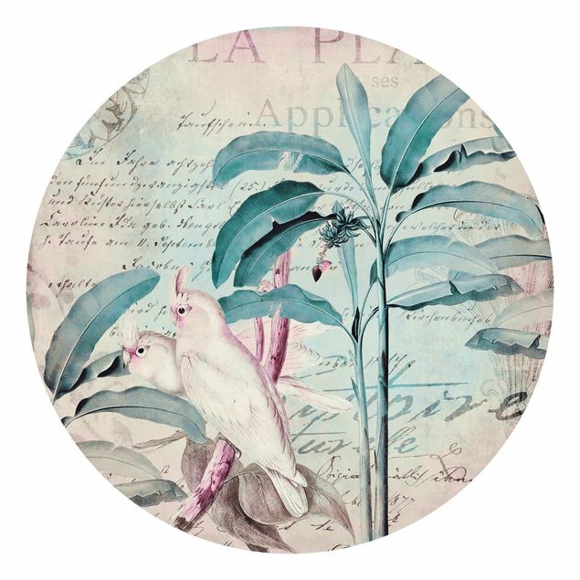 Tapeta w kwiaty Kolaże w stylu kolonialnym - Kakadu i palmy