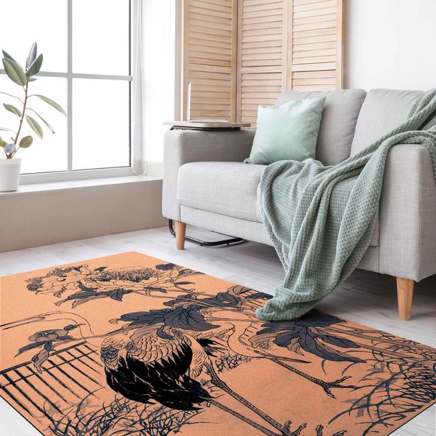 dywany w kwiaty Cyjanotypia chiński żuraw