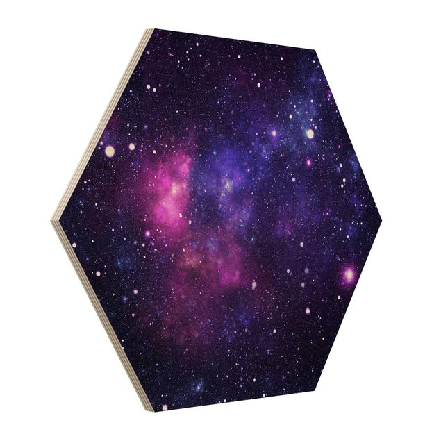 Obraz heksagonalny z drewna - Galaktyka