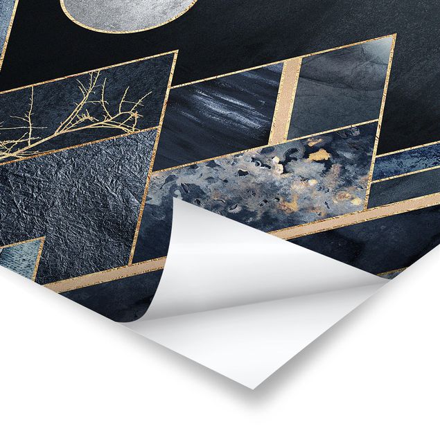 Abstrakcja plakat Złoty księżyc abstrakcyjne czarne góry