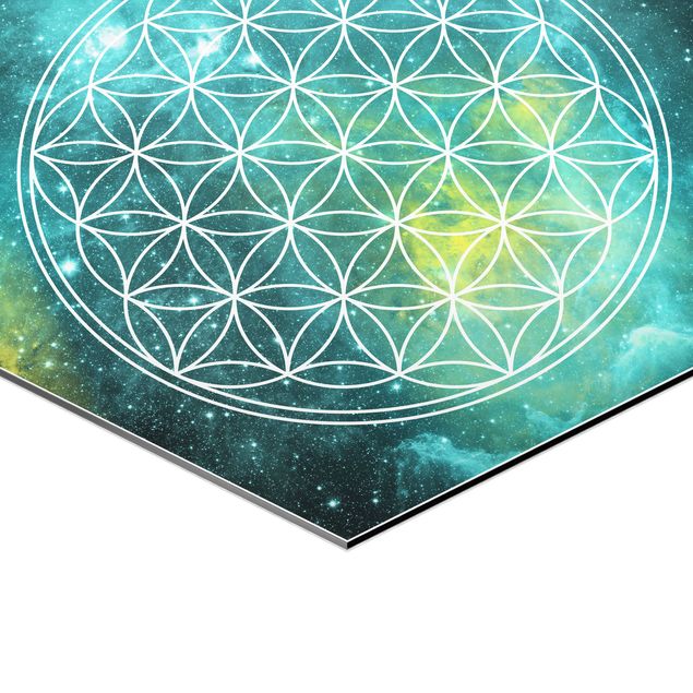 Obraz heksagonalny z Alu-Dibond - Kwiat życia w świetle gwiazd