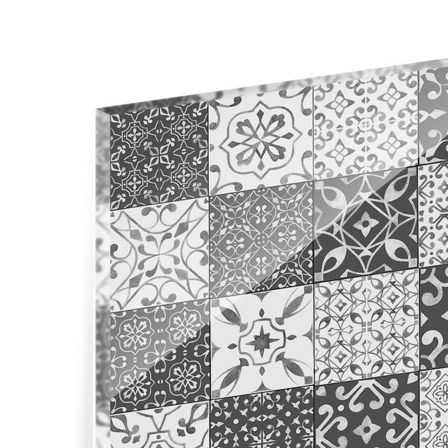 Panel szklany do kuchni - Wzór płytek Mix Szary Biały