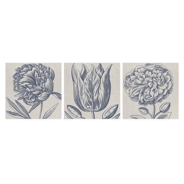 Obrazy drukowane na płótnie Kwiat indygo na lnie Zestaw I
