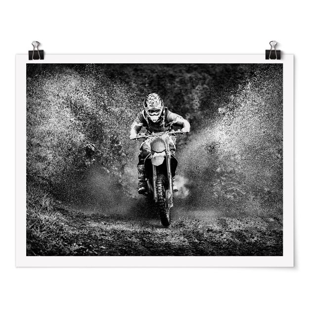 Obrazki czarno białe Motocross w błocie