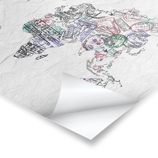 Plakaty na sciane Mapa świata z pieczątką paszportową