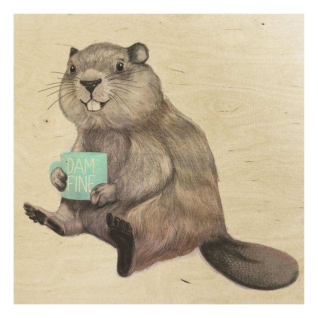 Obrazy na ścianę Ilustracja przedstawiająca bobra z filiżanką kawy