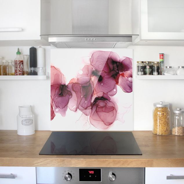 Panel szklany do kuchni Dzikie kwiaty w kolorze purpury i złota