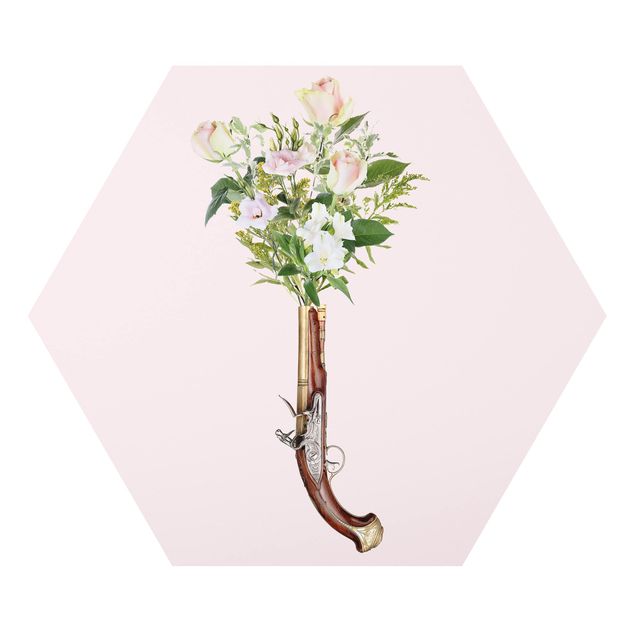 Różowy obraz Pistolet z kwiatami