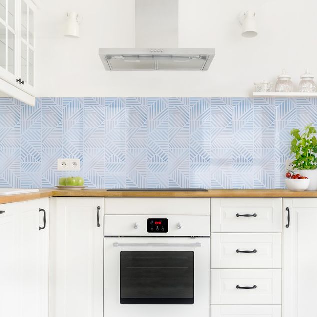 Panele szklane do kuchni Gradient wzoru linii w kolorze niebieskim