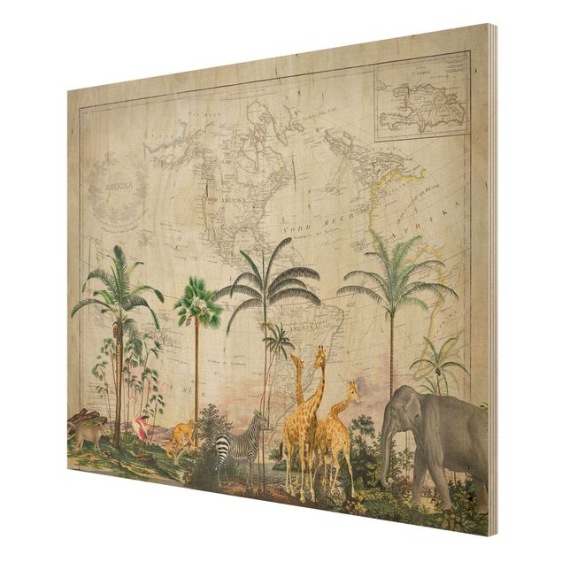 Obrazy na ścianę Kolaże w stylu vintage - Świat zwierząt na mapie świata