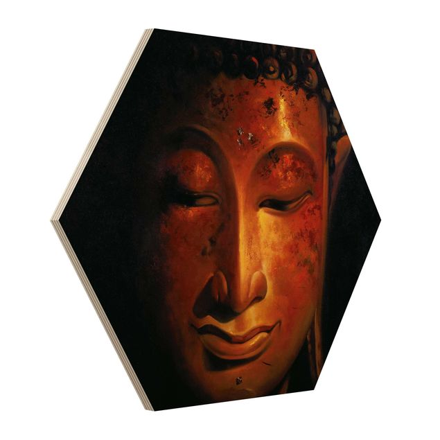 Obraz heksagonalny z drewna - Madras Budda