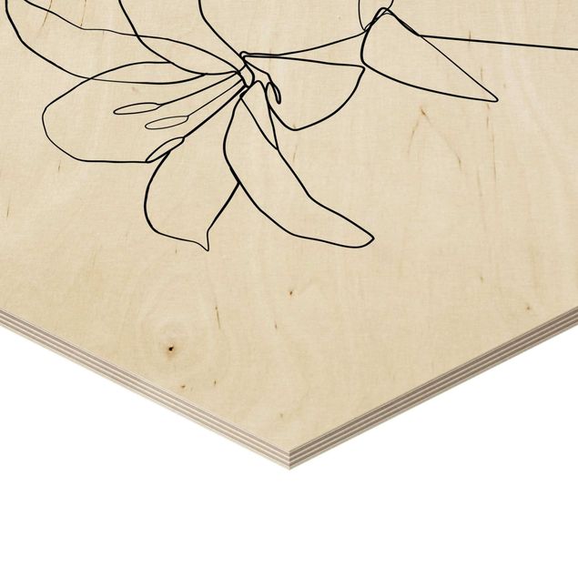 Obraz heksagonalny z drewna 2-częściowy - Kwiaty czarno-biały zestaw artystyczny
