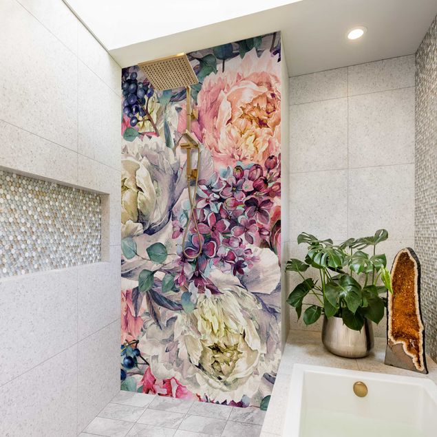 Tylna ścianka prysznicowa - Watercolour Floral Bouquet