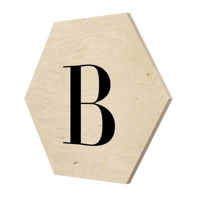 Obraz heksagonalny z drewna - Biała litera Szeryf B