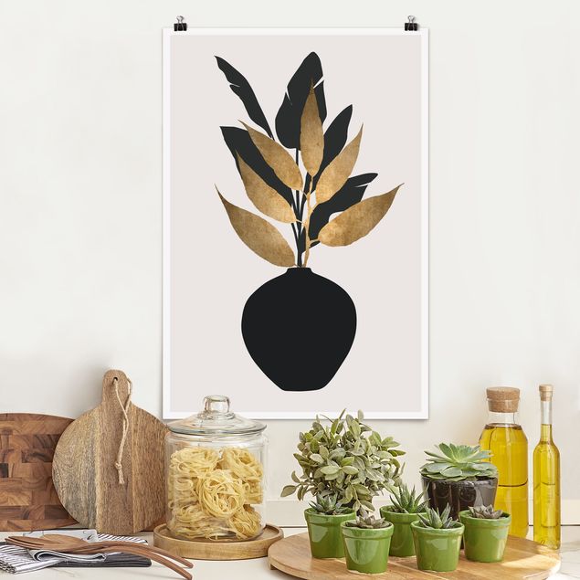 Dekoracja do kuchni Graficzny świat roślin - złoto i czerń