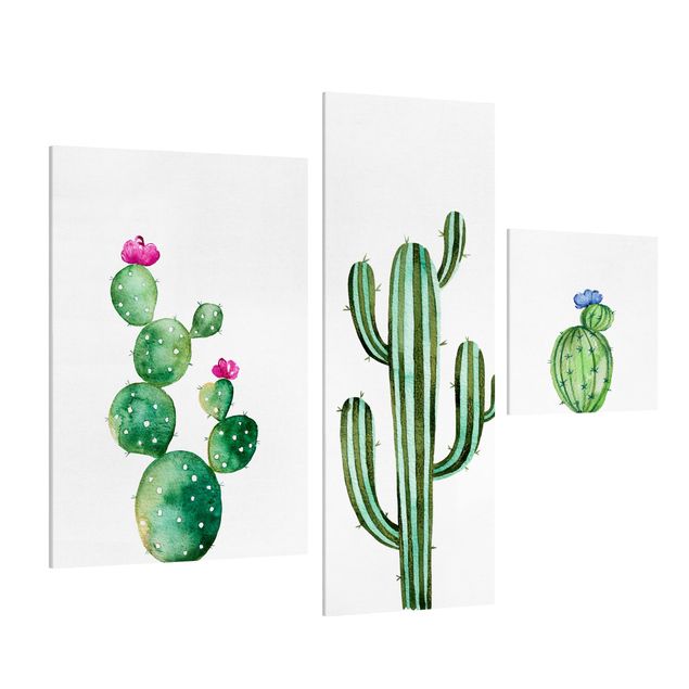 Obraz na płótnie 3-częściowy - Akwarela Zestaw kaktusów