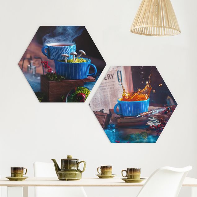Obraz heksagonalny z Forex 2-częściowy - Tajemnicza filiżanka do herbaty