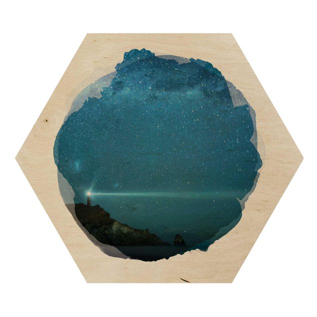 Obraz heksagonalny z drewna - Akwarele - Latarnia morska