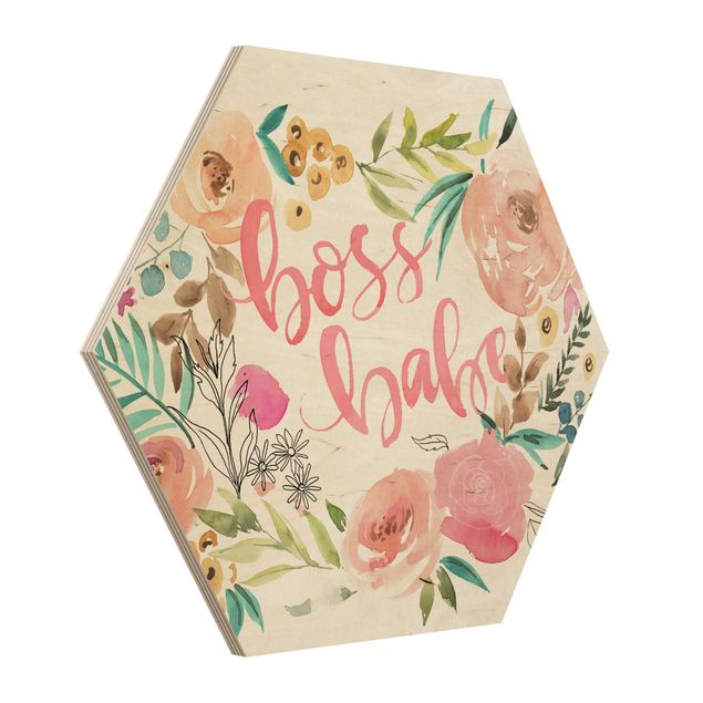 Obraz heksagonalny z drewna - Pink Blossoms - Boss Babe