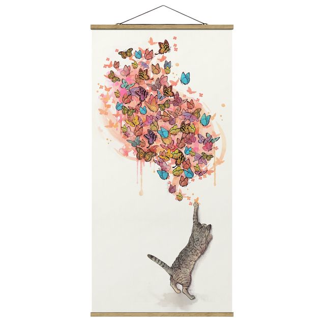 Obrazy koty Ilustracja kot z kolorowymi motylami malarstwo