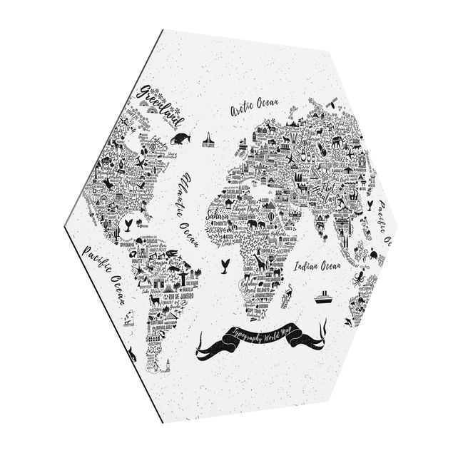 Obrazy ze zwierzętami Typografia Mapa świata biała