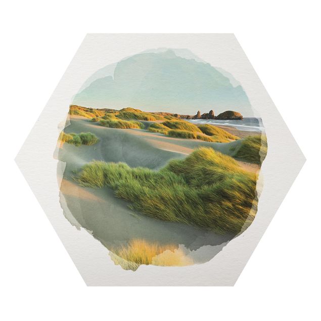 Obrazy z morzem Akwarele - Wydmy i trawy nad morzem