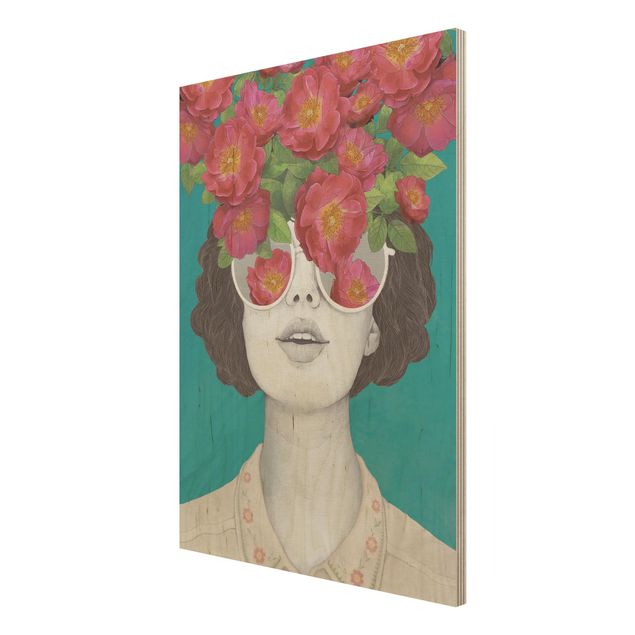 Laura Graves Art obrazy Ilustracja portret kobiety Kolaż z kwiatami Okulary