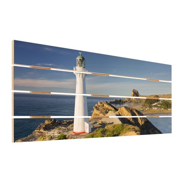 Obraz z drewna - Latarnia morska Castle Point Nowa Zelandia