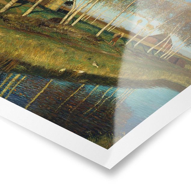 Zielony obraz Otto Modersohn - Jesienny poranek nad kanałem Moor