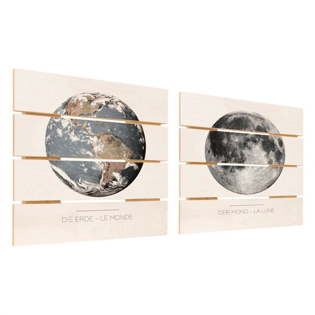 Obraz z drewna 2-częściowy - Księżyc i Ziemia