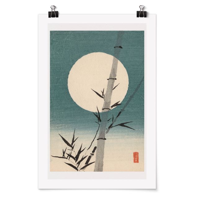 Obrazy vintage Japoński rysunek Bambus i księżyc
