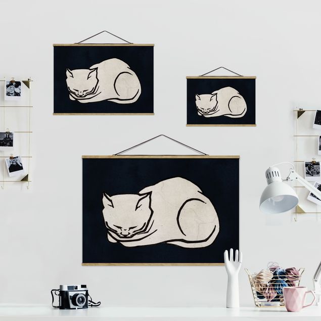 Czarno białe obrazy Ilustracja przedstawiająca śpiącego kota