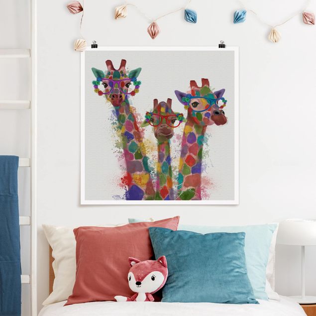 Nowoczesne obrazy Rainbow Splash Żyrafa Trio