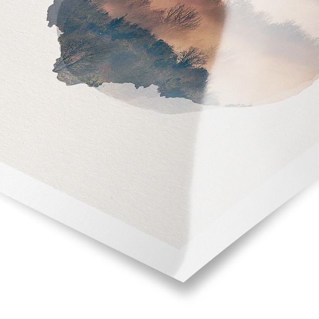 Obrazy natura Akwarele - Mgła o zachodzie słońca