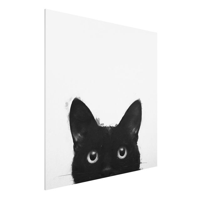 Obrazy do salonu nowoczesne Ilustracja czarnego kota na białym obrazie
